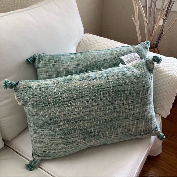 World Market Woven Teal Blue Pillows Set of 2 NEW - Picture 9 of 9